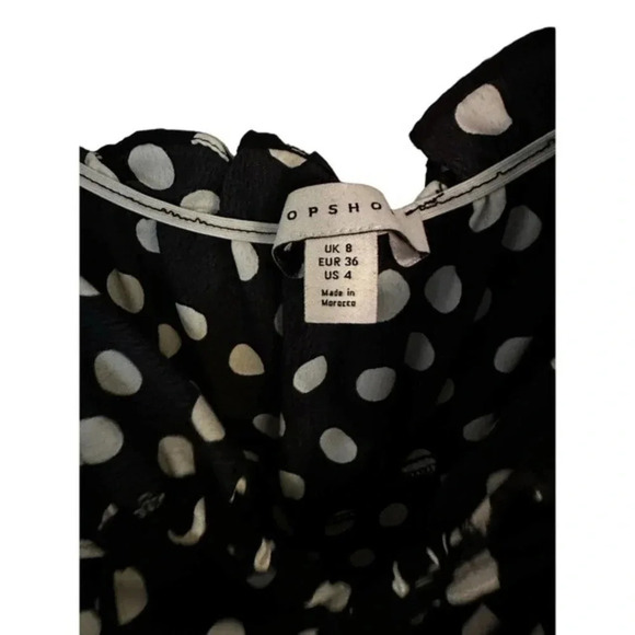 Topshop Black Scoop Neck Short Puff Sleeve Polka Dot Dress Size 4 midi - Picture 2 of 5